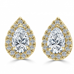 single gold halo diamond earrings